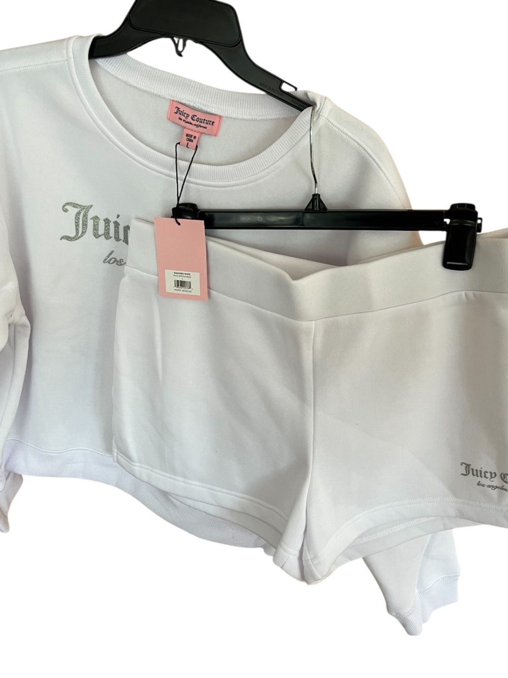 Juicy Couture White Logo Cropped Sweatshirt and Shorts Lounge Set